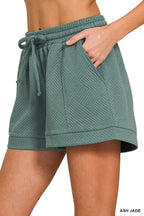 Zenana Shorts Textured Knit Jacquard Drawstring Pocketed Ash Jade 4a8532605d1046749f62934a9954f116-Max-Origin Trendsi