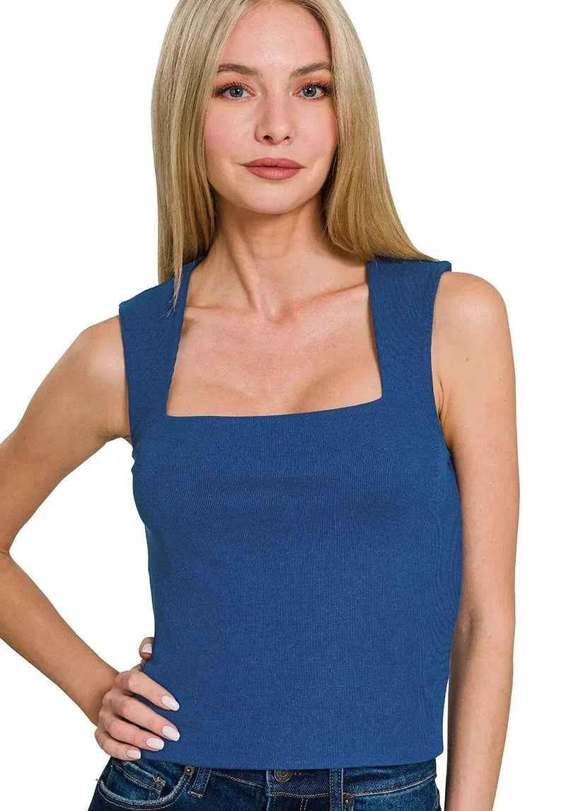 Zenana Tank Top Light Navy Ribbed Seamless Double Layered Square Neck LT NAVY 4a9b8ec6d06a412fbfbbd0288df81342-Max-Origin Trendsi