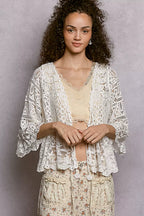 POL Crochet Cardigan White Floral Lace Short Sleeve with Tassel Tie 4a9c9119-4c1d-4dbb-be50-6cefa3399370-Max-Origin Trendsi