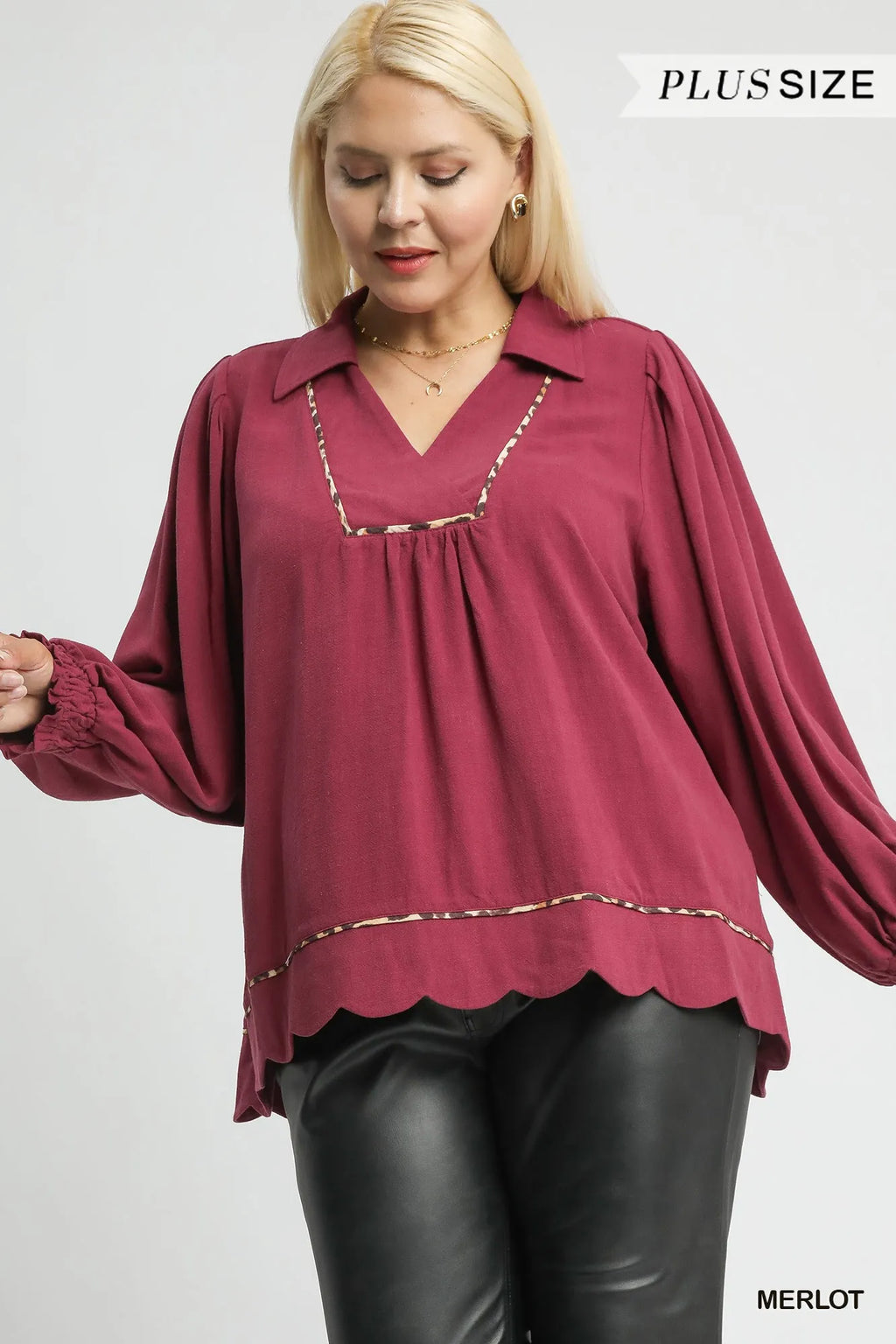 Umgee Linen Blouse Scallop Hem with Contrast Trim Plus Sizes Top 4aa1f1dc-fb7f-4ff2-a5c0-7fab95f4eecb-Max-Origin Trendsi