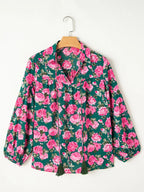 Women's Blouse Floral Pink Printed Tassel Tied Collar Puff Long Sleeve Top 4aa85fe4-2e6c-4ad7-a6f5-d172ed91036c-Max-Origin Trendsi
