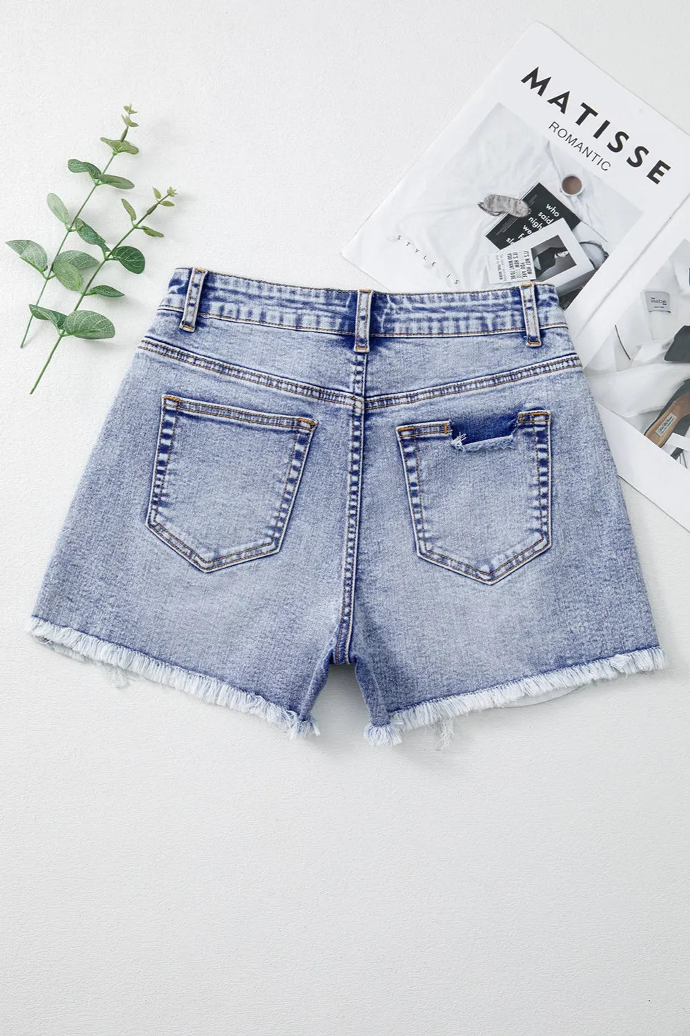 Denim Shorts Pearl Studded Pockets Raw Hem Light Blue 4ab093d2-5304-49c6-826c-f74c2e08471d-Max-Origin Trendsi