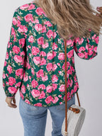 Women's Blouse Floral Pink Printed Tassel Tied Collar Puff Long Sleeve Top 4ab1e5e86cdd4d879bd61492e5fd3bc9-Max-Origin Trendsi