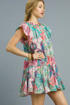 Umgee Mini Dress Floral Multi Printed Ruffle Cap Short Sleeve 4ab495e5-cf98-483d-ab60-24860d79855c-Max-Origin Trendsi