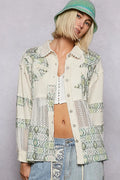 POL Shirt Gum Leaf Printed Crochet Patchwork Button-Up Long Sleeve Top Gum Leaf 4ac654c0-5ab7-445e-b2b8-22d3b9aad018-Max-Origin Trendsi