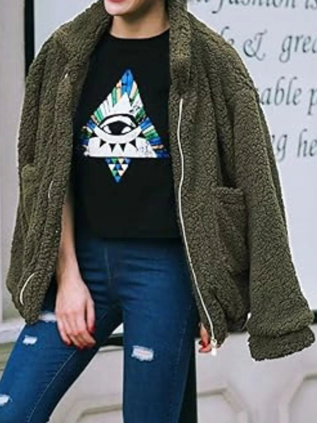 Womens Fleece Jacket Cozy Soft Zip Up Plus Sizes S-3XL Army Green 4ad782da-7da3-49b4-85f2-57212e5d8c19-Max-Origin Trendsi