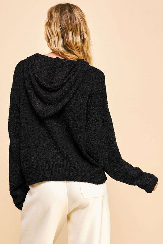 Davi & Dani Hooded Women Sweater Black Knit Drop Shoulder Long Sleeve 4adae8e0-7770-466f-84de-b8a6387d96ed-Max Trendsi
