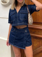 Women's Denim Set Crop Top Johnny Collar Short Sleeve and Mini Skort 2 Pcs 4ae6fa87-38b9-42f5-a085-7d4bf5bfaaf1-Min Trendsi