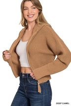 Zenana Womens Cadrigan Camel Ribbed Collared Zip Up Sweater 4ae9f4b6b69f488b81f3e76cf479a198-Max-Origin Trendsi