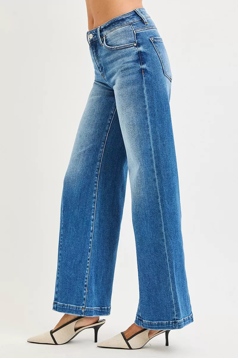 RISEN Womens Wide Leg Jeans Flared Look Mid Rise Medium Wash Denim Pants 4b0c390d0eee409bbab8e034739a9ab5-Max-Origin Trendsi