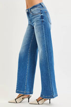 RISEN Womens Wide Leg Jeans Flared Look Mid Rise Medium Wash Denim Pants 4b0c390d0eee409bbab8e034739a9ab5-Max-Origin Trendsi