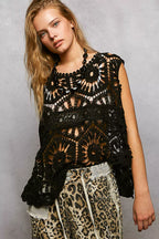 POL Crochet Tank Top Black Floral Openwork Round Neck Sleeveless BLACK One Size 4b0cf0c4-5e51-4af9-963b-eabb2d7f44b3-Max-Origin Trendsi