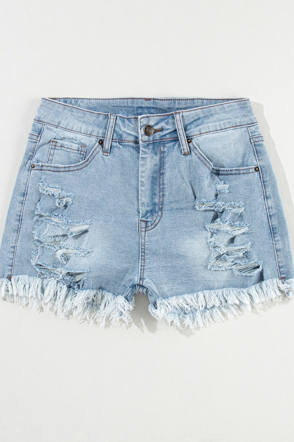 Denim Shorts Distressed Raw Hem High Waist 4b22e548-7eb0-4c2e-9e75-42540818e89c-Max Trendsi