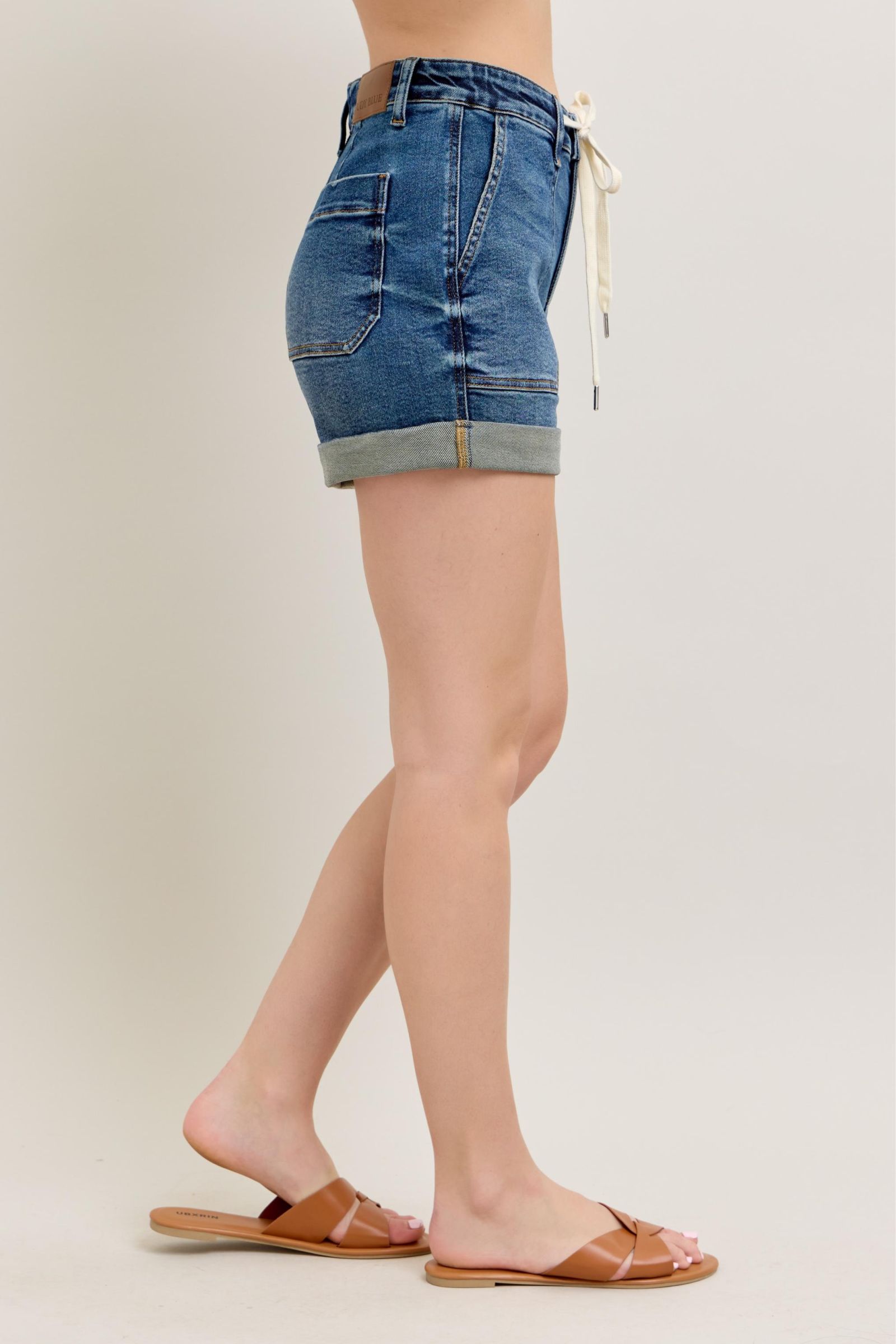 Judy Blue Denim Shorts Drawstring High Rise Cuff Dark Wash S-3XL 4b887b93-275a-4c15-bb3a-e55663bf780e-Max Trendsi