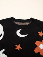 Halloween Women's Sweater Black Gothic Pattern Long Sleeve Knit Pullover 4b9befacbcad47cfa64bd18c792448ca-Max-Origin Trendsi