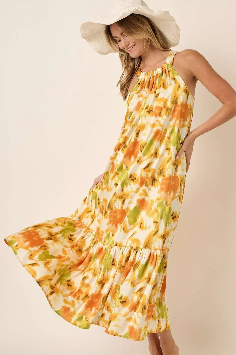 Mittoshop Maxi Satin Dress Floral Orange Watercolor Print Halter Neck 4ba11830a9d14b60b906d7e1fbd47a2e-Max-Origin Trendsi