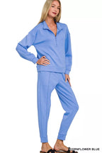 Zenana Womens Jogger Set Blue Scuba Half Zip Pullover and Pants 4bad04a3a3204a99bef52e1c572e7cff-Max-Origin Trendsi
