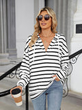 Drawstring Striped Long Sleeve Hoodie White 4badd179-ab97-44cc-82d4-4be70503c022-Max Trendsi
