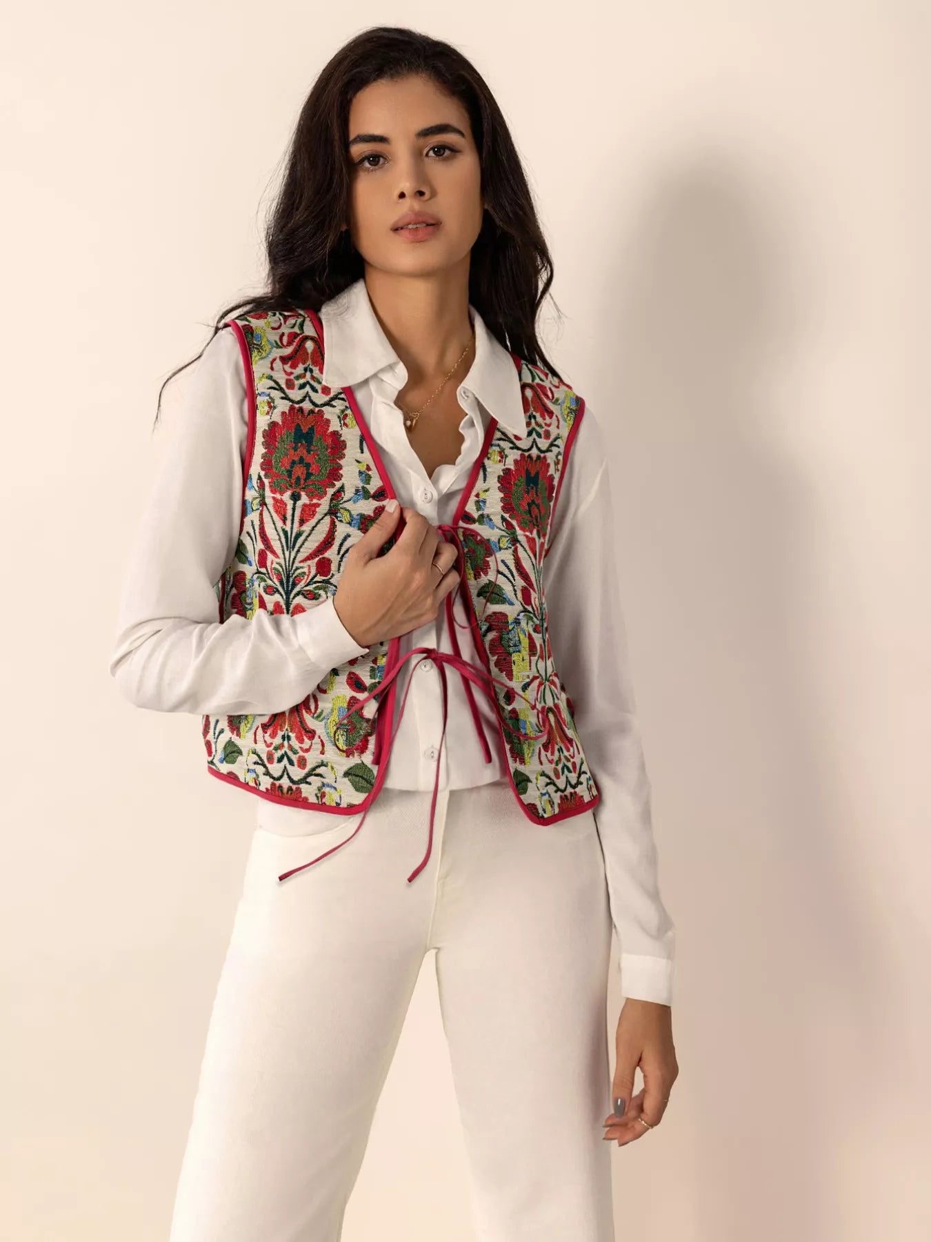 Womens Vest Coat Floral Embroidered Deep Red Tie-Front Sleeveless 4bae578e-f4e3-4a43-91d3-b1a7c2c59504-Max-Origin Trendsi