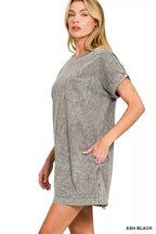 Zenana Cotton T-Shirts Dress Halo Washed Premium Short Sleeve 4bb53e94f76d4b4282026119b425b426-Max-Origin Trendsi