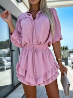 Women's Outfit Set Shirt Button Up Long Sleeve Top and Ruffled Skirt Lightweight 4bcc57c4-0c4b-465c-9384-e9c2e5407d98-Max-Origin Trendsi