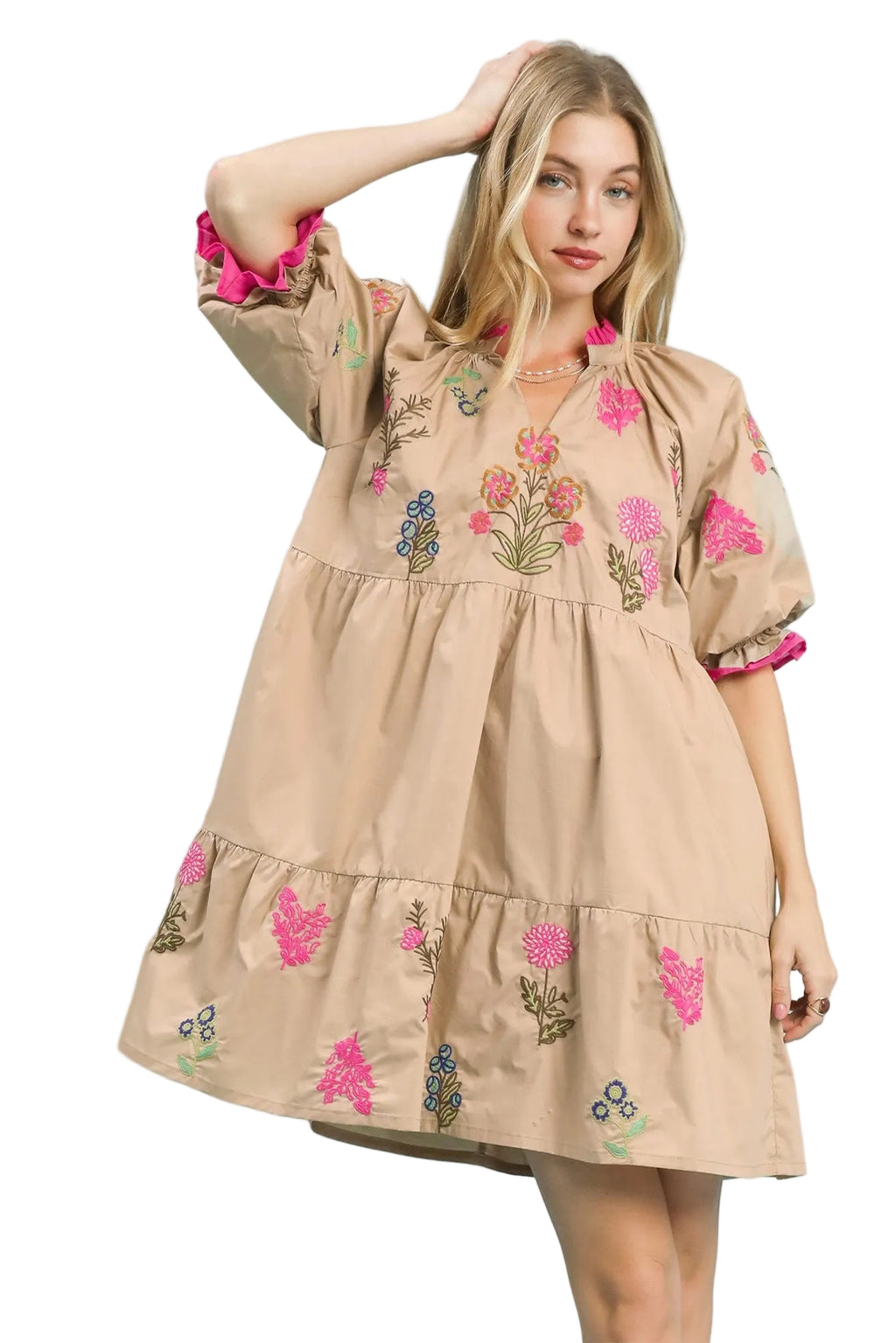 Umgee Embroidered Floral Tiered Dress