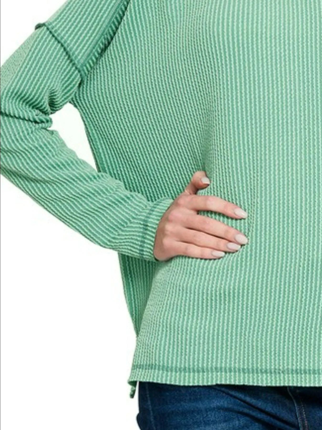 Zenana Corded Rib Knit Top Light Jade Exposed Seam Long Sleeve Oversized 4be3f0b6-a64f-4b78-9996-cbe27d30e8ab-Max-Origin Trendsi