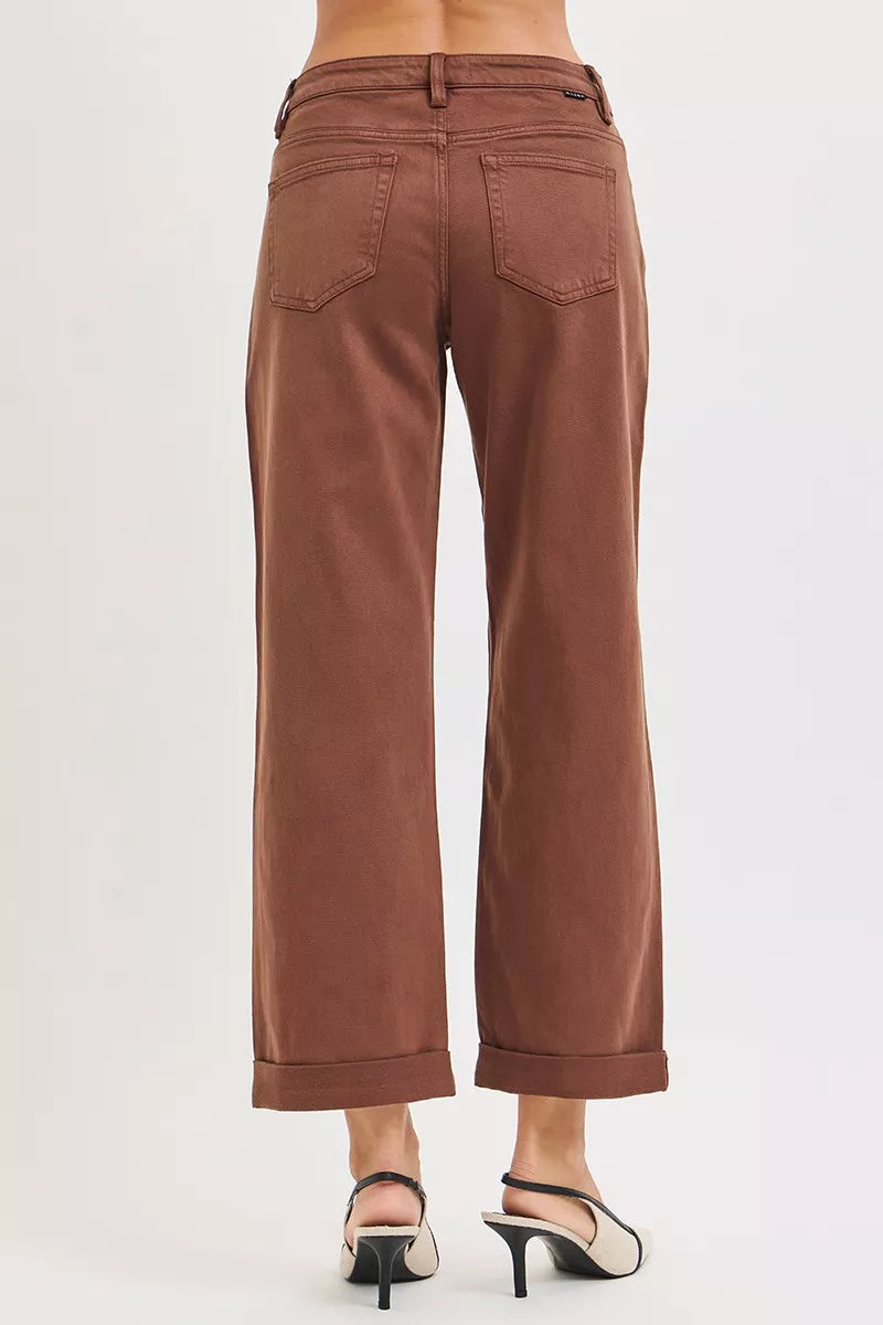 RISEN Baggy Pants Brown Tummy Control Mid Rise Ankle Barrel Plus Sizes