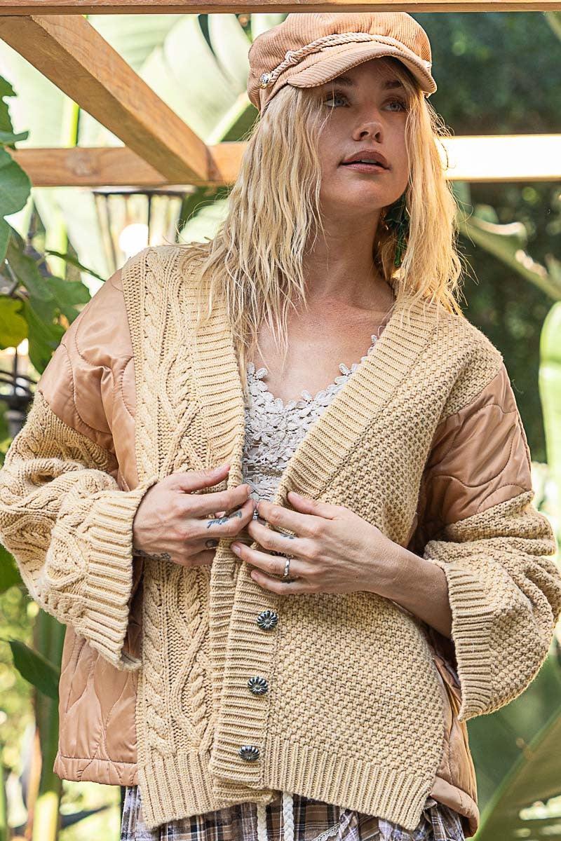 POL Quilting Women Jacket Cable Knit Patch Button Up Long Sleeve Buttoned 4bf8c006-aed2-4192-842b-87b97ed77619-Max Trendsi