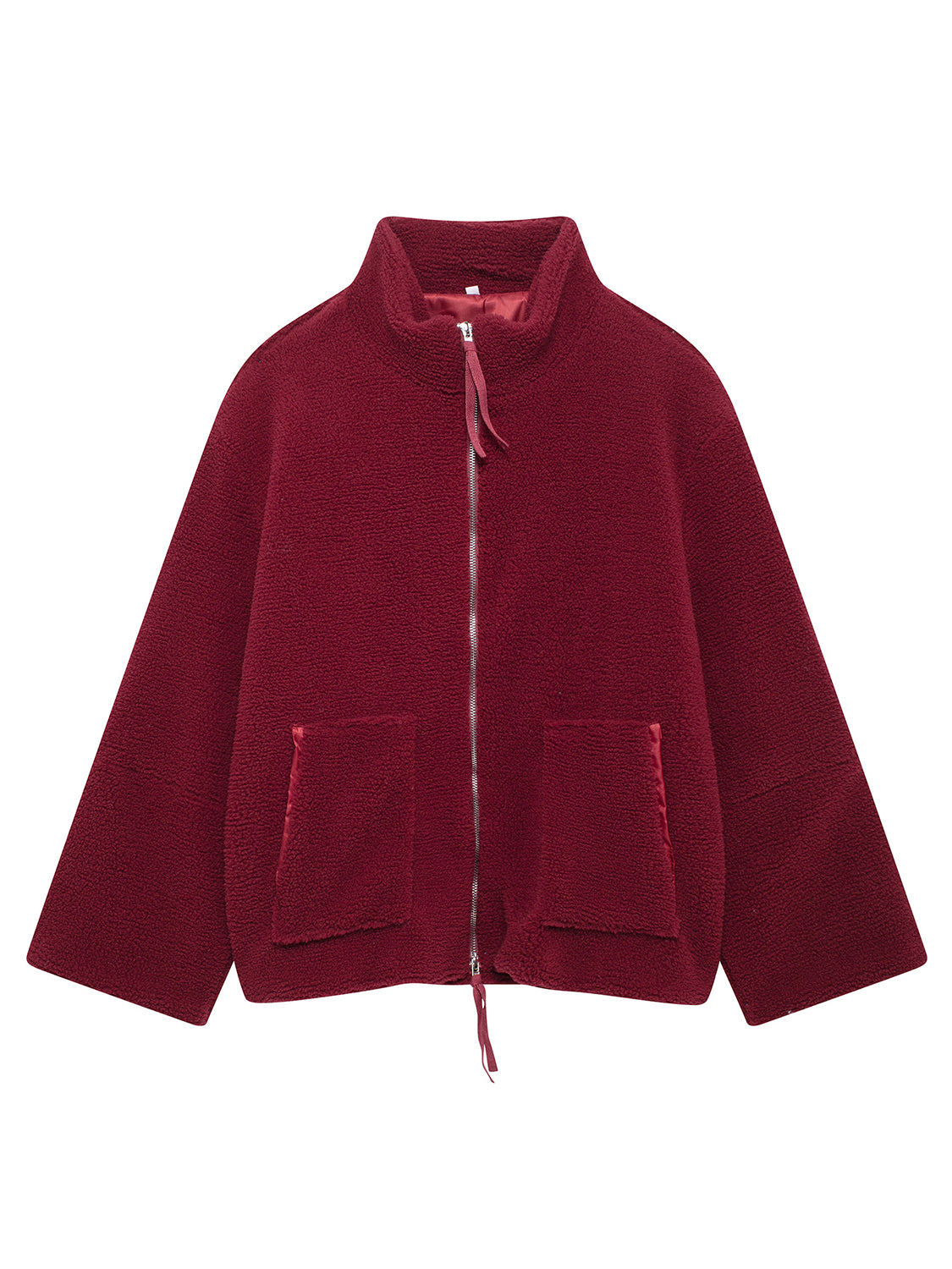 Turtleneck Plush Jacket Women Zip Up Long Sleeve Outer Double Pockets Coat Burgundy 4c09f9d6-c14d-4610-af5b-e3393c396e1f-Max Trendsi