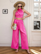 Women's Outffit Set Hot Pink Halter Cami Crop Backless Top and High Waist Pants 4c1dd16bd1e644d1bb6280e4758a536d-Max-Origin Trendsi