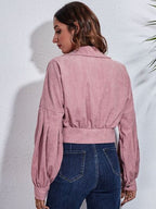 Cropped Jacket Women's Button Down Collared Long Sleeve with Flap Pockets 4c273e93-ce30-4832-821c-5145fc7920f8-Min Trendsi