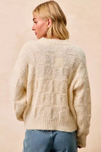 BiBi Womens Sweater Checker Ivory Board Drop Shoulder Knit Pullover 4c2855db96ed44c88d2c11dddb0aa789-Max-Origin Trendsi