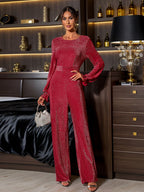 Perfee Jumpsuit Deep Red Metallized Fibres Cutout Backless Long Sleeve 4c2f40c1-0f2f-4a76-92fd-ee3f4462c3a6-Max Trendsi