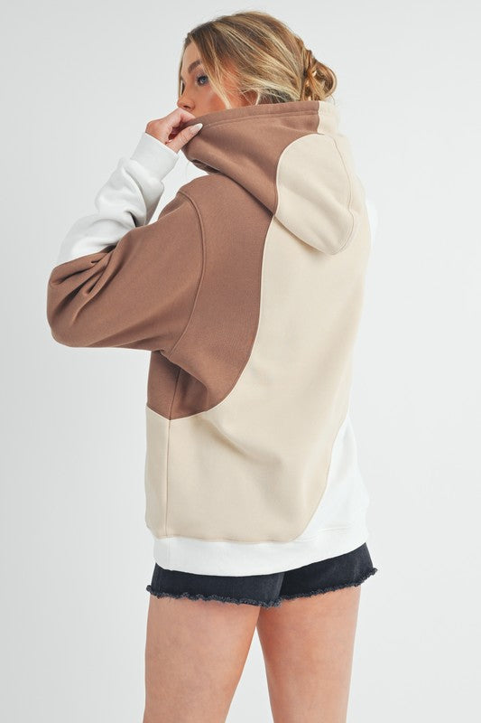 Aemi + Co Hoodie Sand Color Block with Kangaroo Pocket Long Sleeve 4c32a35e-7d3f-4ce2-85d5-4f248e1aeff1-Max Trendsi