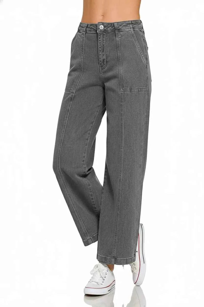 Zenana Straight Leg Utility Pocket Jeans