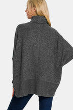 Zenana Knit Women Sweater Turtleneck Brushed Black Melange Oversized Pullover 4c3f9f4e-d9db-494a-9e14-d40f325a04f8-Max Trendsi