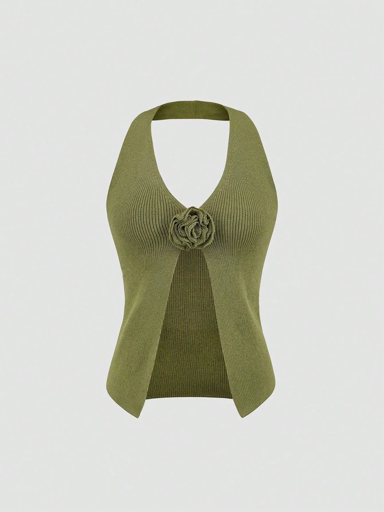 Knit Top Women's V-Neck Ribbed Knit Sweater Vest with Flower Detail 4c48fad4-3199-46ae-962a-54aa61117e00-Max-Origin Trendsi