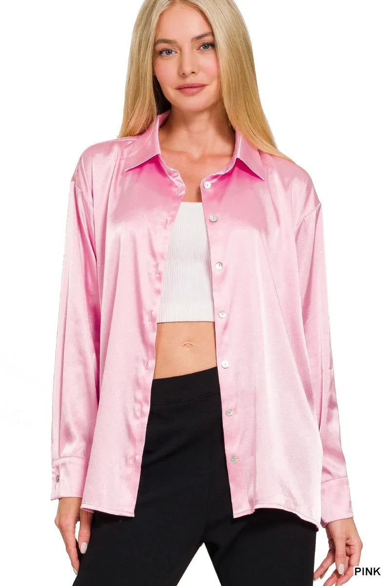Zenana Satin Shirt Pink Long Sleeve Womens Button Up Top 4c5115abb51d4dd1a140d787c1a71363-Max-Origin Trendsi