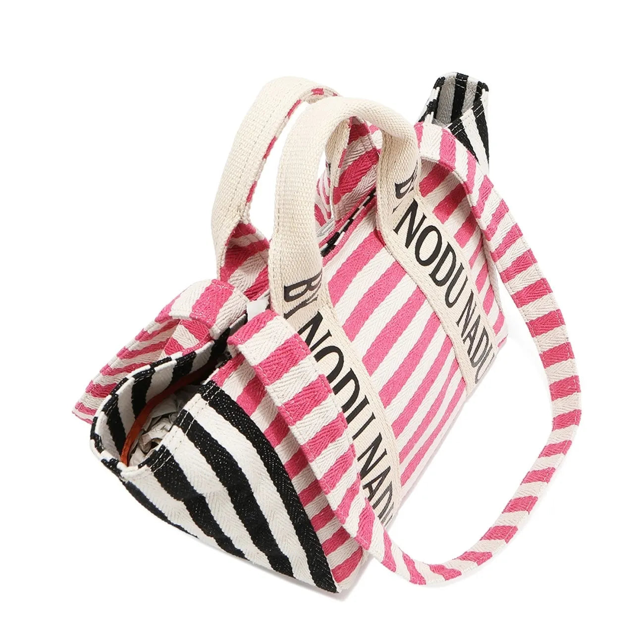 Nicole Lee USA Canvas Tote Bags Letter Striped Large Snap Handbags 4c5eab7f-b86c-4b4e-9208-483318336623-Max-Origin Trendsi