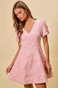 SO ME Mini Dress Floral Jacquard Blush Pink Fit And Flare Daily BLUSH 4c698683fe8e47c4aba1e421433e761a-Max-Origin Trendsi