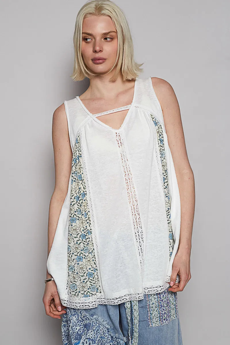 POL Tank Top Off White V Neck Sleeveless with Lace Detail Blouse 4c6f900b-5d32-4d1d-b2f6-ebe7d8ddaa3f-Max-Origin Trendsi