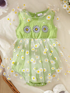 Children's Sleeveless Bodysuit Dress with Daisy Embroidery