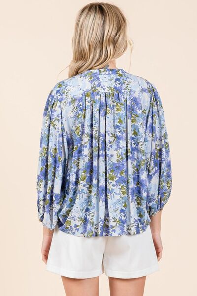 Mittoshop Blouse Blue Floral Print Linen Blend Batwing 3/4 Sleeve Top 4c9b729a-79e7-4d59-a6e0-319bb5432fce-Min Trendsi
