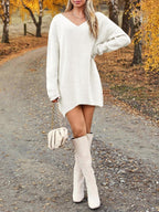 V-Neck Sweater Knit Dress Oversized Dropped Shoulder Sweater Dress 4ca5ab63-beb3-4917-81b9-c0a837f61997-Max Trendsi