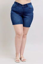 Judy Blue Bermuda High Waist V-Front Dark Blue Pocketed 4ca665d7-022e-4310-868a-2210696214ba-Max-Origin Trendsi