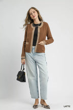 Umgee Womens Cardigan Latte Brown Two-Tone Button Front Sweater 4cbfd657-898d-47c1-a08e-279b0f6dbf44-Max-Origin Trendsi