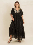 Plus Size Printed V-Neck Maxi Dress with Flutter Sleeves