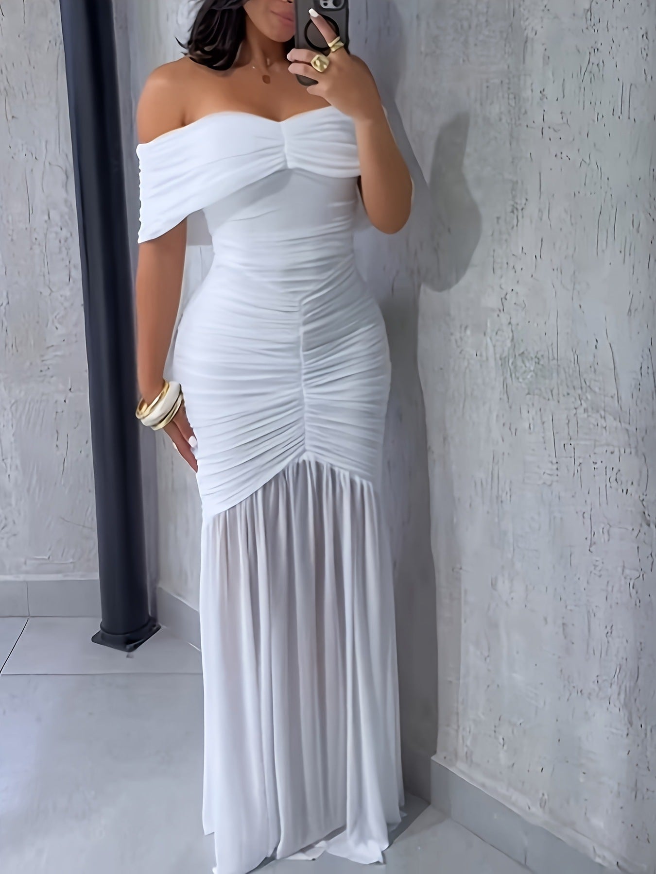 Off-Shoulder Ruched Bodycon Maxi Dress