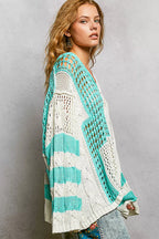 POL Womens Knit Top Aqua Blue Color-Blocked Stripe with Twisted Weave 4ce69e22-eca2-4d35-9401-14a40a89625b-Max-Origin Trendsi